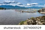 Small photo of Vancouver, British Columbia, Canada - June 2, 2018. Summer view of downtown Vancouver. Seaplanes Pier at Vancouver Harbour. Seawall Water Walk