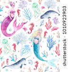 Watercolor Sea Pattern With...