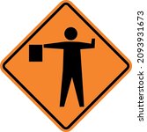 Flagger Ahead Sign. Road Works...