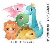 cute dinosaur with watercolor... | Shutterstock .eps vector #1774962356