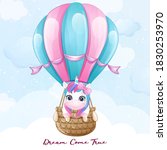 cute doodle unicorn flying with ... | Shutterstock .eps vector #1830253970