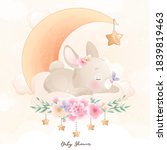 Cute Doodle Bunny With Floral...