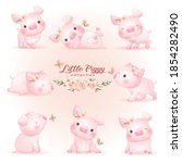 cute doodle piggy poses with... | Shutterstock .eps vector #1854282490