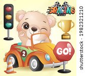 cute doodle bear with racing... | Shutterstock .eps vector #1982321210