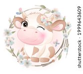 cute doodle cow baby shower... | Shutterstock .eps vector #1999643609