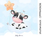 cute doodle cow baby shower... | Shutterstock .eps vector #1999643636