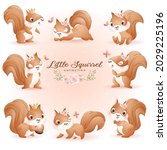 cute doodle squirrel poses baby ... | Shutterstock .eps vector #2029225196