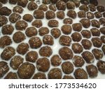 Chocolate ball or chocoball in fresh milk. Morning routine. Breakfast for student and worker. Easy to prepare. Milk with cereal.
