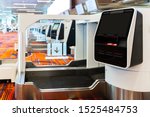 Self-service check-in and drop-off machines can print Boarding pass, manage booking in the international airport Provide service to passengers increase the speed of service in transportation concept