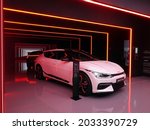 Small photo of Kia Motors' new electric vehicle model EV6 GT Line on display in the showroom. Filmed at â€�EV6 Unplugged Ground Seong-suâ€™ in Seongdong-gu, Seoul on August 30, 2021.