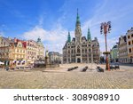 The town hall and the central square in Liberec, Czech Republic
