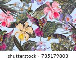floral seamless vector tropical ... | Shutterstock .eps vector #735179803