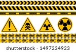 Warning label, warning tape, danger signs vector.