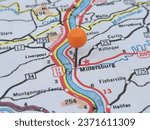 Orange tack on vintage map of Millersburg, Pennsylvania.