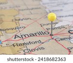 Small photo of Amarillo, Texas marked by a yellow map tack. The City of Amarillo is the county seat of Potter County, TX.