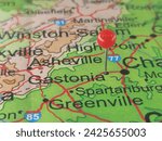 Small photo of Gastonia, North Carolina marked by a red map tack. The City of Gastonia is the county seat of Gaston County, NC.