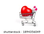 Red heart in shopping cart or...