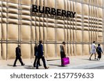 Small photo of london uk may 18 2022 Bond street Burberry temporary store front.
