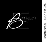 Stylish Letter B White Signature Logo Design Template with Squareline Background