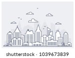 thin line city landscape.... | Shutterstock .eps vector #1039673839