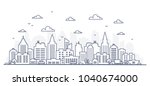 thin line style city panorama.... | Shutterstock .eps vector #1040674000