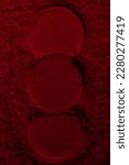 Small photo of Red texture. Powder background. Pedra, sand. Red color. Dark red. Intense dark red. Cracks, waves, lines, circles, depressions. convex. Banner, advertising, for inscription