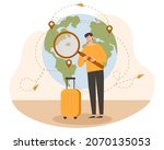 tourist with luggage. man with... | Shutterstock .eps vector #2070135053