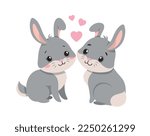 Rabbit in love. Poster or banner for website. Love and romance, happy animal family. Wild life and nature, forest dwellers. Invitation and greeting postcard design. Cartoon flat vector illustration