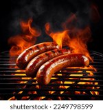 Grilled juicy sausages on a...