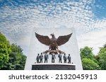 Small photo of Jakarta , Indonesia - March 3,2022.The appearance of " Monumen Pancasila Sakti " with the blue sky as the background .