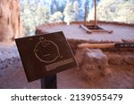 Small photo of LOS ALAMOS, NEW MEXICO - DECEMBER 14, 2013: A sign showing the layout of the Kiva ceremonial chamber, at Alcove House, at Bandelier National Monument.