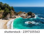 Small photo of Sunny California beach with rocks and turquoise sea. Julia Pfeiffer beach, Big Sur. California, USA