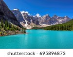 Beautiful turquoise lake of the Rocky mountains, Moraine lake, Banff National Park, Canada.