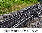 railroad switcher. The operation of a railroad switch. Arrow switching on the railway. Old Railway arrows. Railway and the arrow to switch.