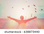 man hand rising and birds flying double exposure with colorful bokeh light on beach abstract texture background feel good and freedom travel adventure concept vintage tone color style