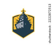 War ship for military war transportation logo.