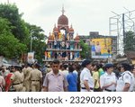 Small photo of Mahesh, 06-28-2023: gathering of crowd and police before the start of Ratha Yatra, as the priests prepare to place idol of Lord Jagannath from Gundicha Bari temple to the chariot.
