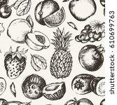 seamless pattern fruits  vector ... | Shutterstock .eps vector #610699763