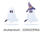 A cute ghost with and without a sorcery hat. Cartoon vector illustration for Halloween.