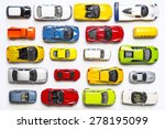 Overhead view on colorful car toys