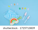 the text "stay home"  a blue... | Shutterstock . vector #1725713839