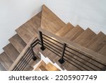 wooden modern stairs and railing
