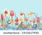 tulips daffodils flowers spring.... | Shutterstock . vector #1913617930