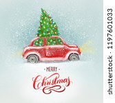 watercolor christmas red retro... | Shutterstock . vector #1197601033