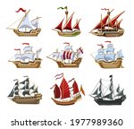 pirate boats and old different... | Shutterstock .eps vector #1977989360