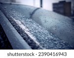 Small photo of On the windshield of the car, a strip from electric heating has thawed