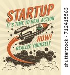 startup take off rocket retro... | Shutterstock .eps vector #712415563