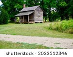 Robert Scruggs House at Cowpens National Battlefield in South Carolina. The log cabin was built about 50 years after the Battle of Cowpens. It stands as a typical backcountry homestead of the time.