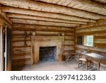 Small photo of Interior of slave cabin at Booker T Washington National Monument in Virginia. Tobacco farm where educator and leader Booker T Washington was born into slavery and freed by Emancipation Proclamation.