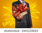 Small photo of Businessman holding dynamite visual metaphor